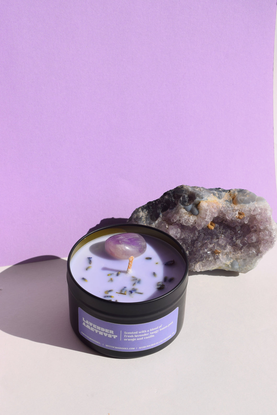 Lavender Amethyst Crystal Candle